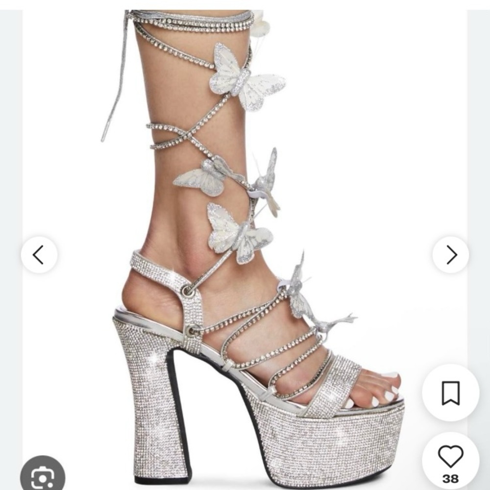 POSTER GIRL Silver Butterfly Platform Sandals